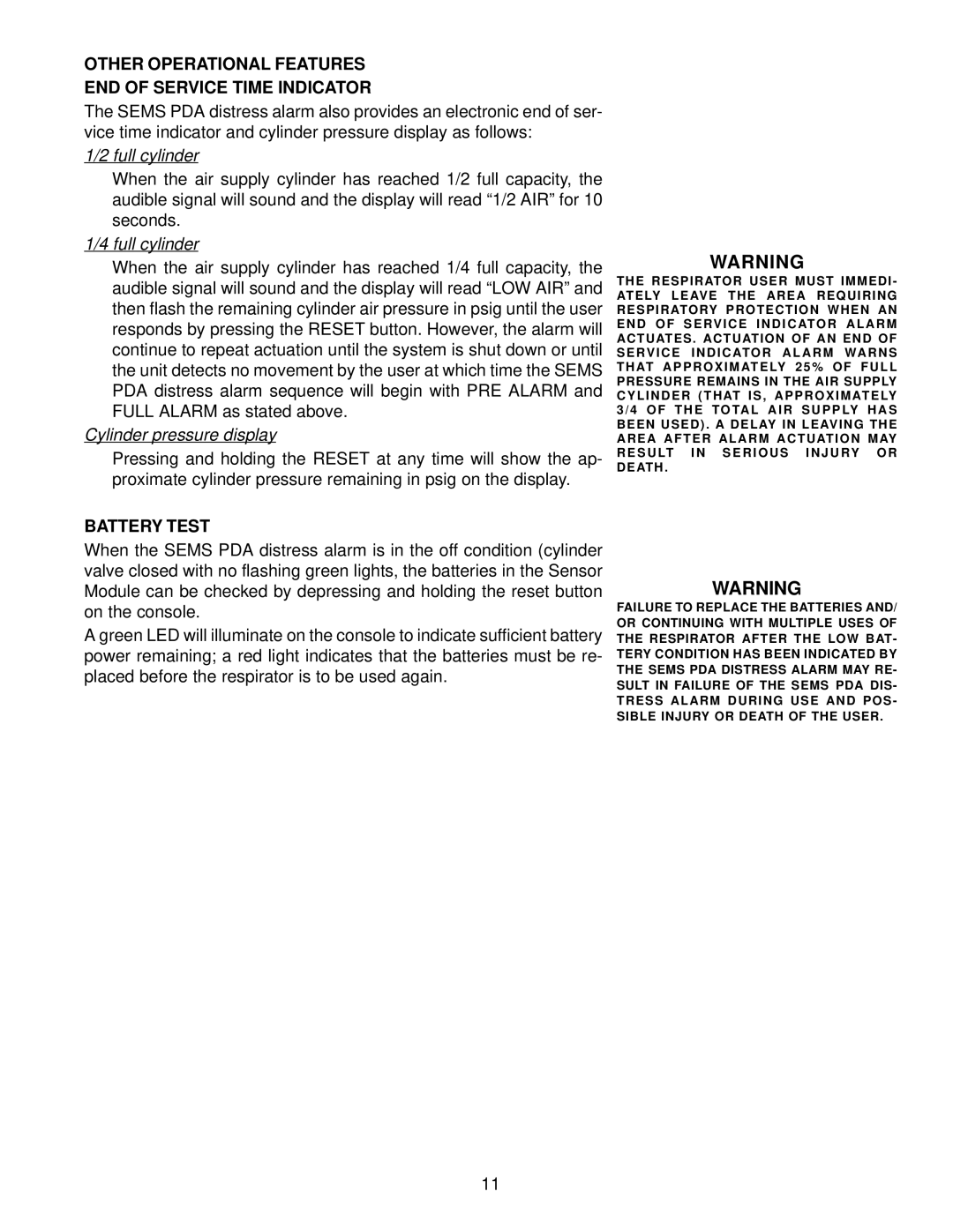 Scott 2.2, 4.5, 3 manual Other Operational Features END of Service Time Indicator, Battery Test 