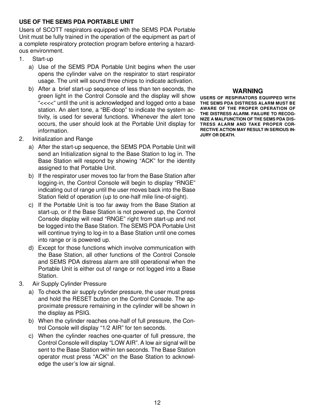 Scott 4.5, 3, 2.2 manual USE of the Sems PDA Portable Unit 