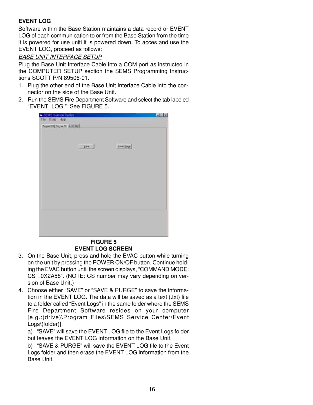 Scott 3, 4.5, 2.2 manual Event LOG Screen 