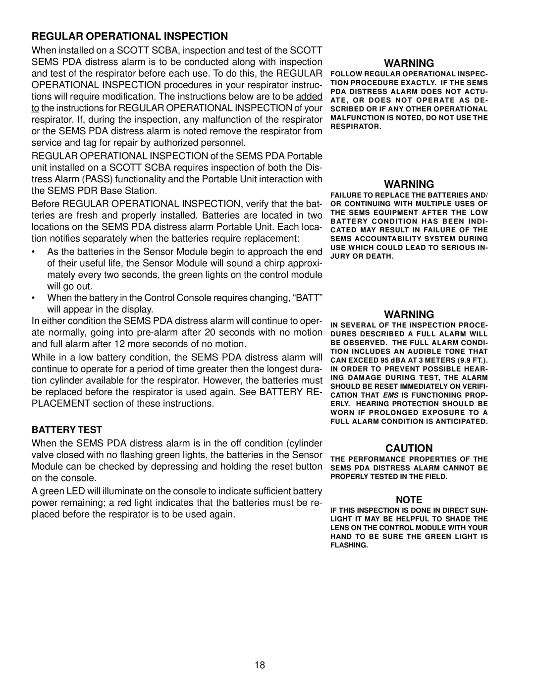 Scott 4.5, 3, 2.2 manual Regular Operational Inspection, Battery Test 