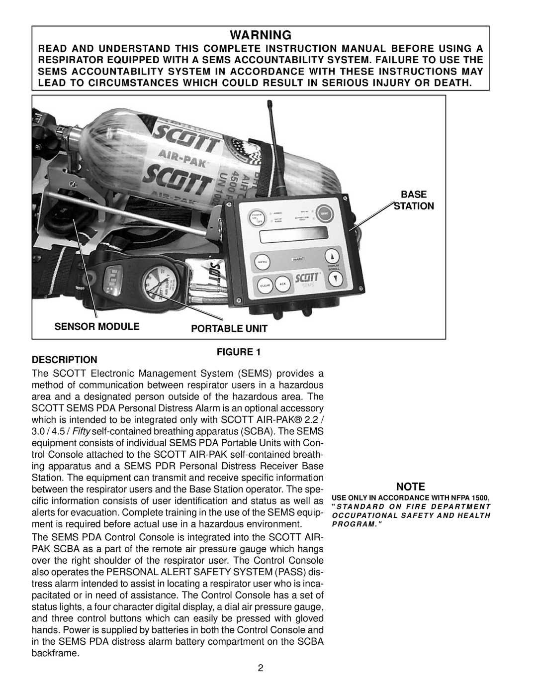 Scott 2.2, 4.5, 3 manual Base Station Sensor Module, Description 