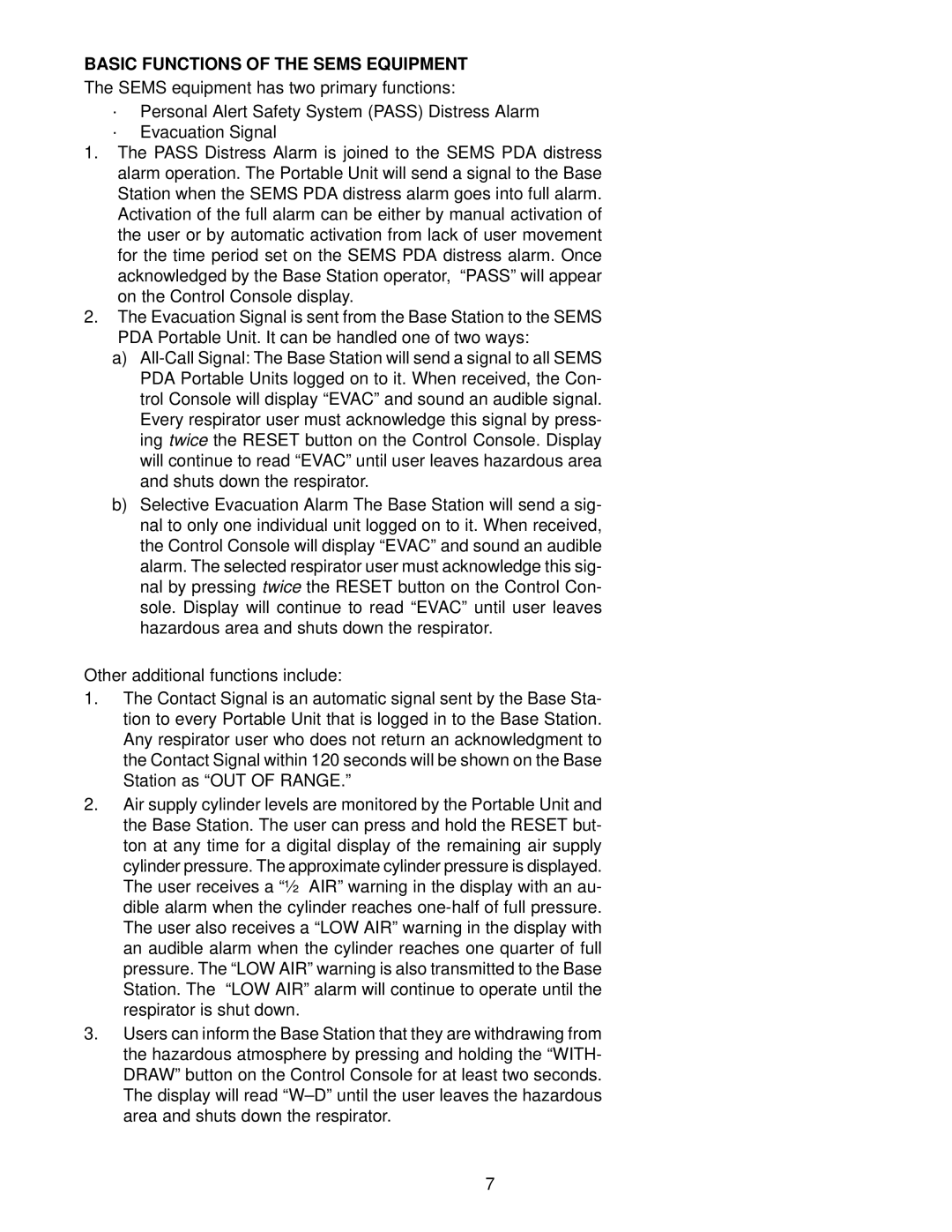 Scott 3, 4.5, 2.2 manual Basic Functions of the Sems Equipment 