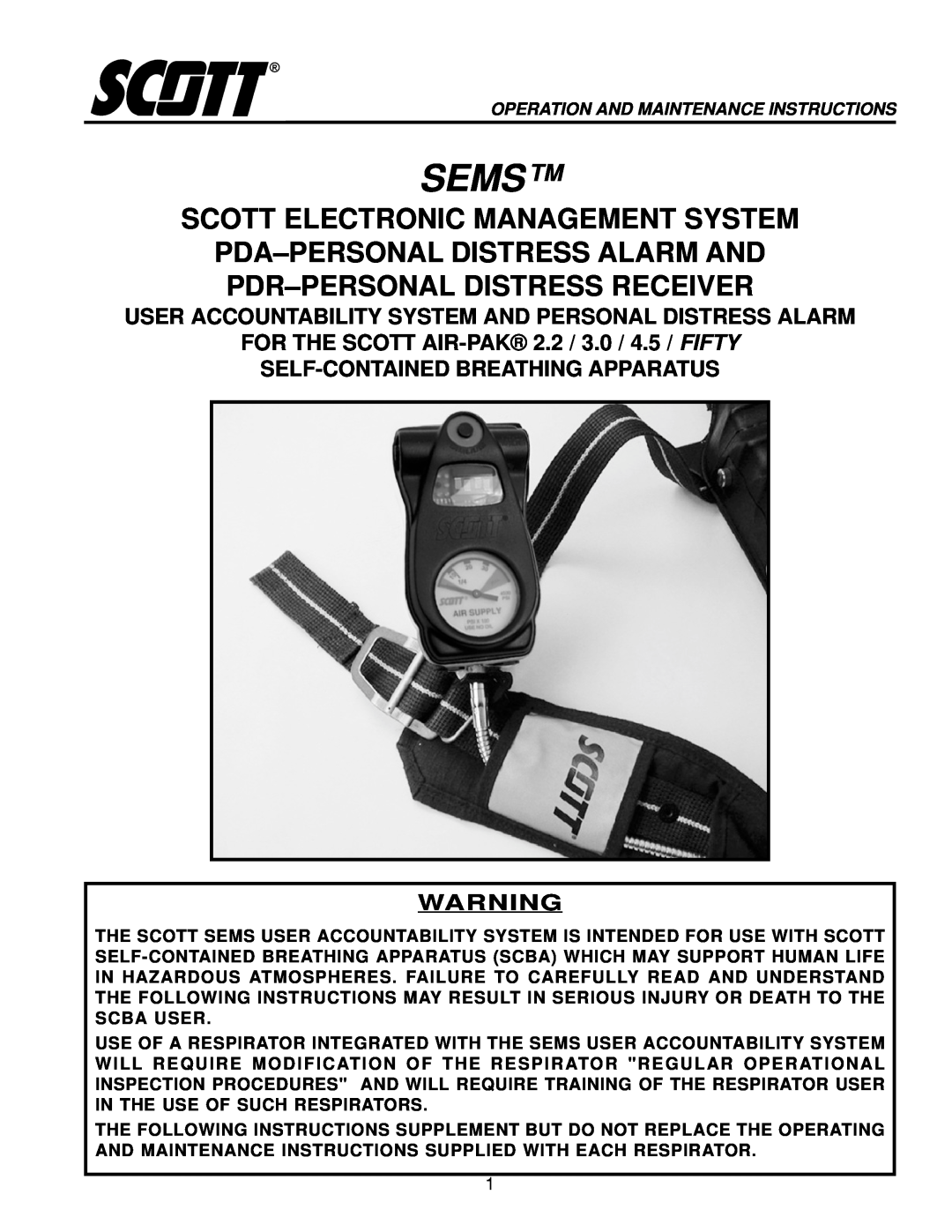 Scott 3, 4.5, 2.2 manual Operation And Maintenance Instructions, Sems, Scott Electronic Management System 