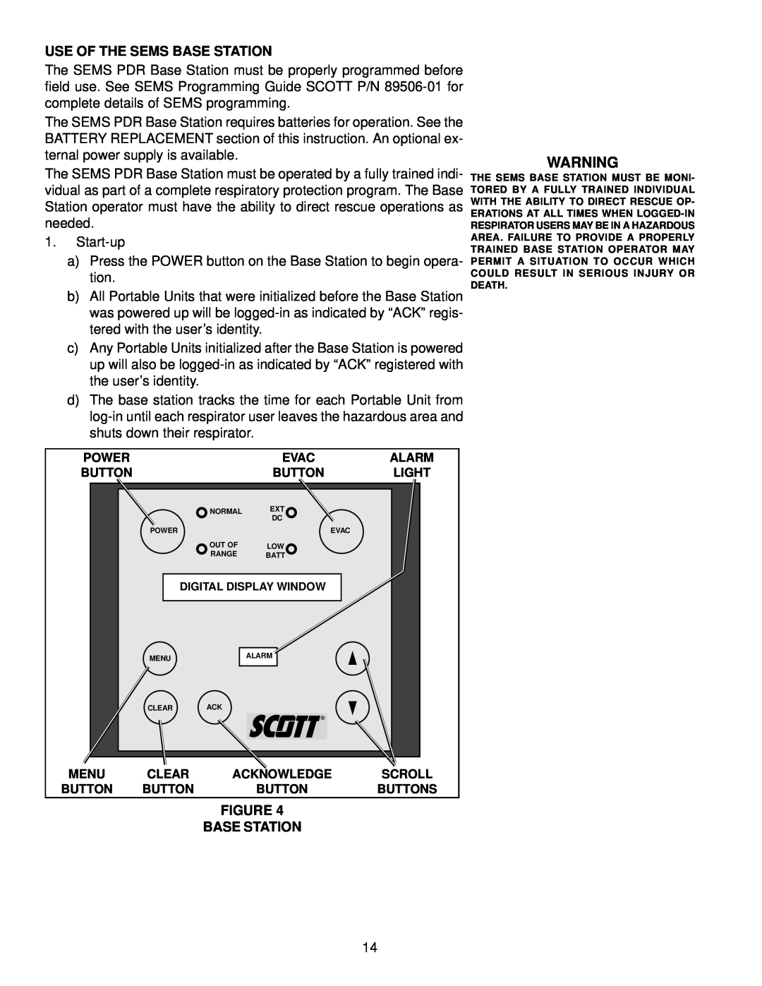 Scott 2.2, 4.5, 3 manual Use Of The Sems Base Station, Digital Display Window 