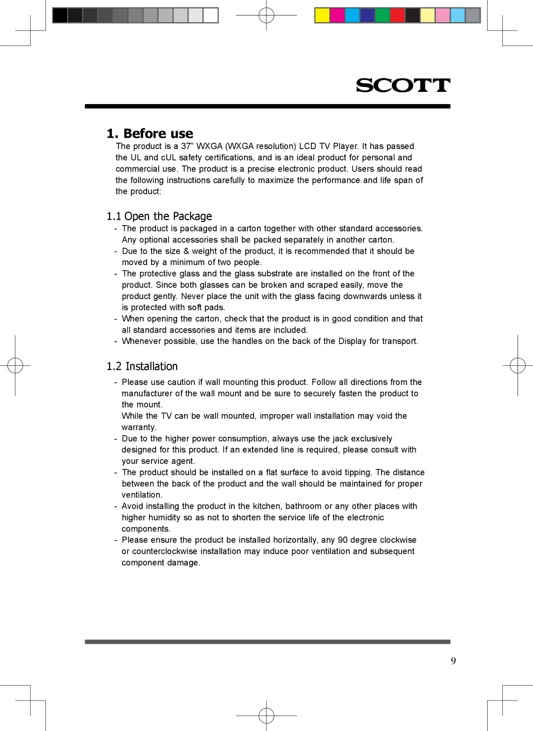 Scott LCT37SHA manual Before use, Open the Package 