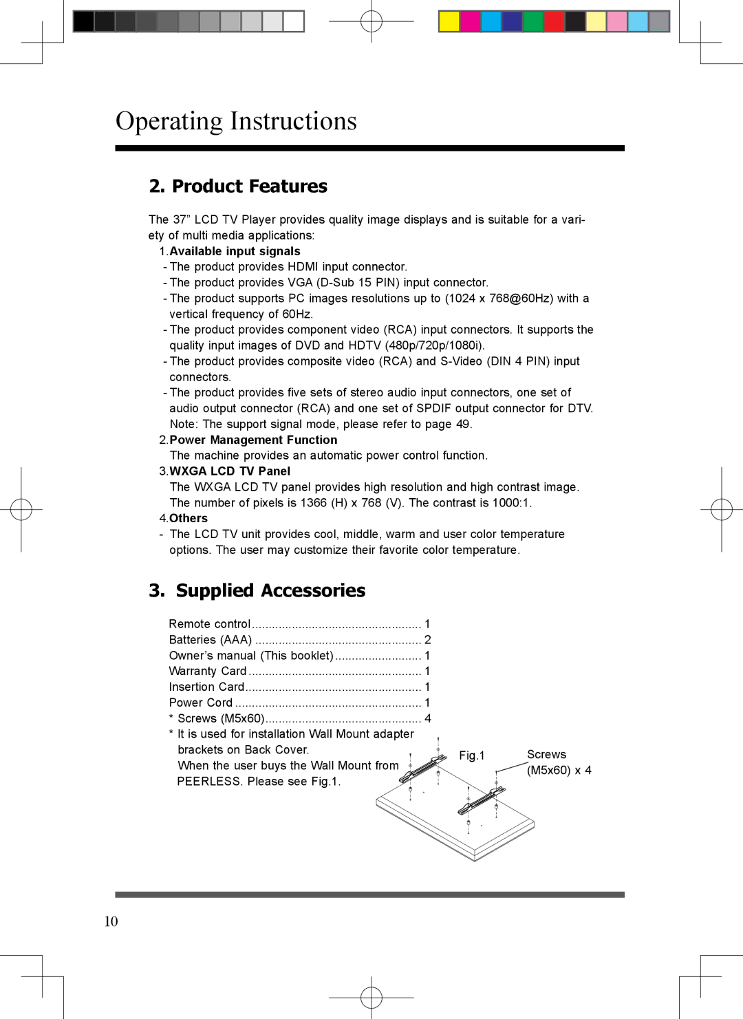 Scott LCT37SHA manual Product Features, Supplied Accessories 