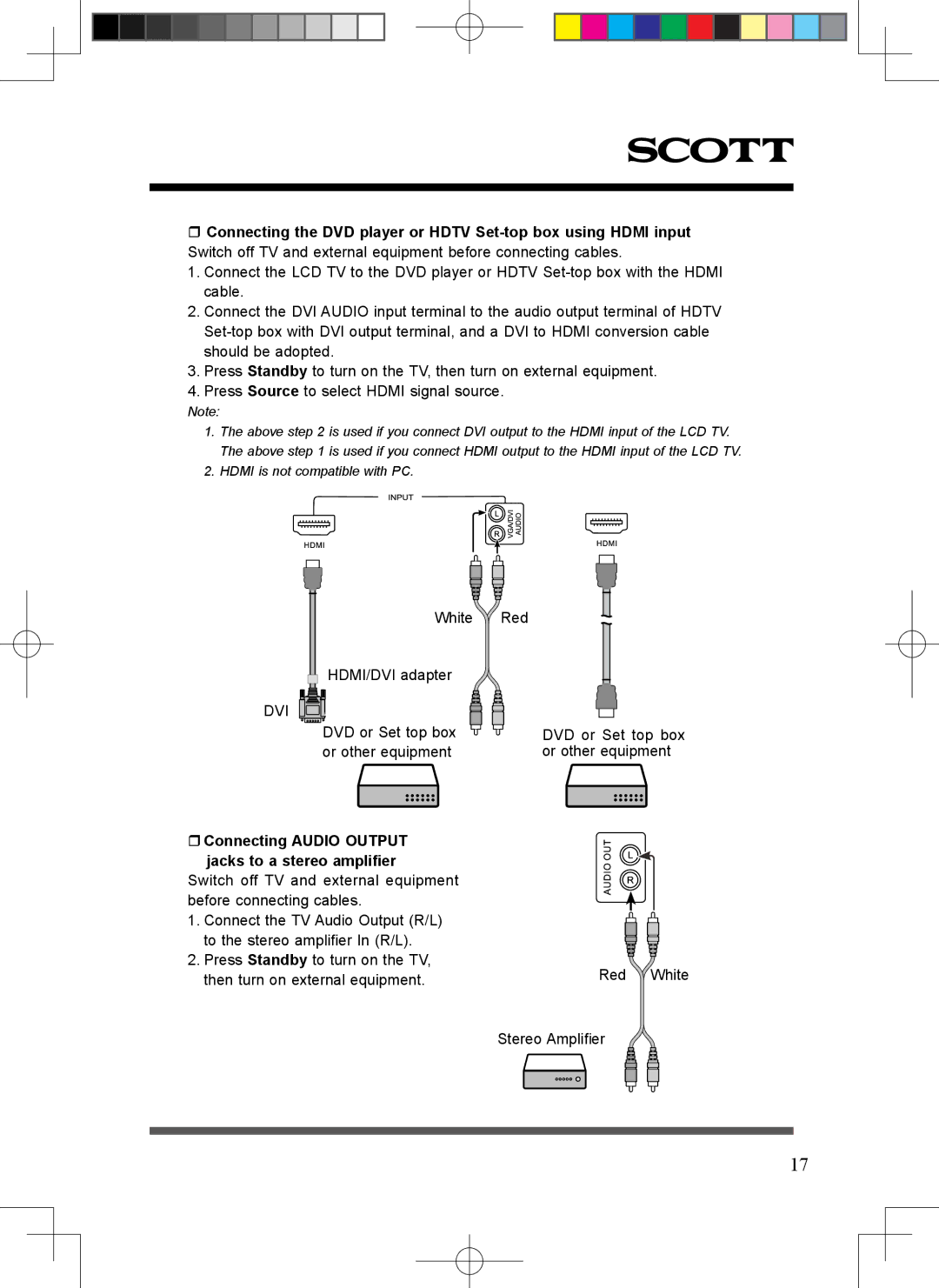 Scott LCT37SHA manual  Connecting Audio Output Jacks to a stereo amplifier 