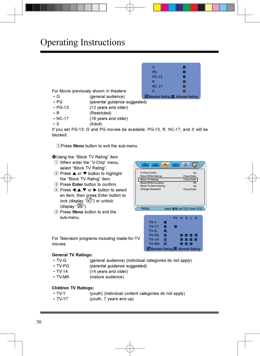 Scott LCT37SHA manual General TV Ratings, Children TV Ratings 