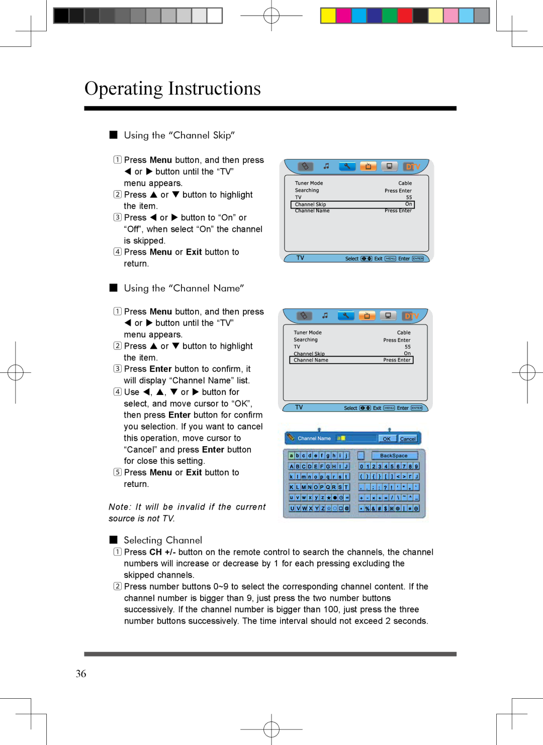 Scott LCT37SHA manual Using the Channel Skip, Using the Channel Name, Selecting Channel 