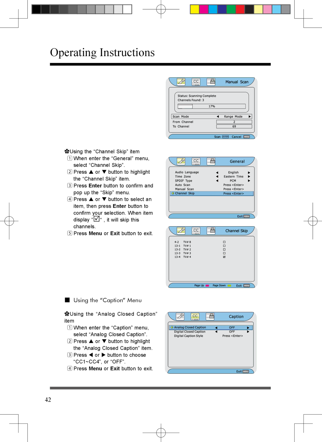 Scott LCT37SHA manual Using the Caption Menu 