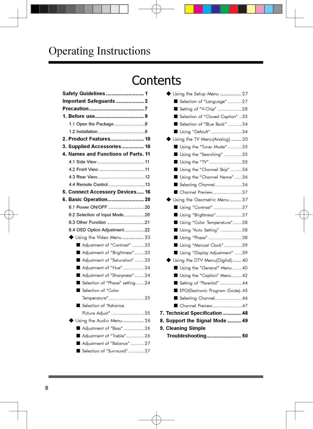 Scott LCT37SHA manual Contents 