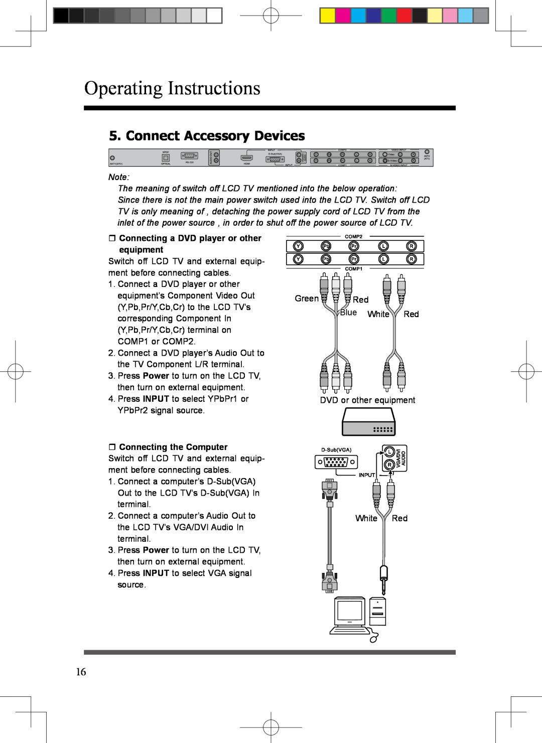 Scott LCT37SHA manual Connect Accessory Devices, The meaning of switch off LCD TV mentioned into the below operation 