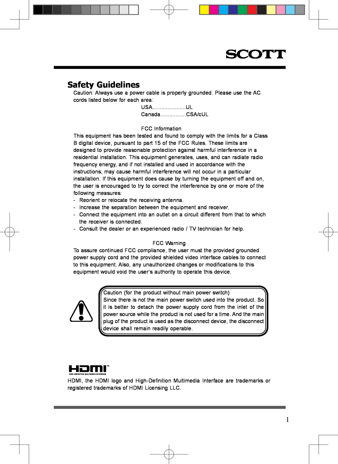 Scott LCT37SHA manual Safety Guidelines 