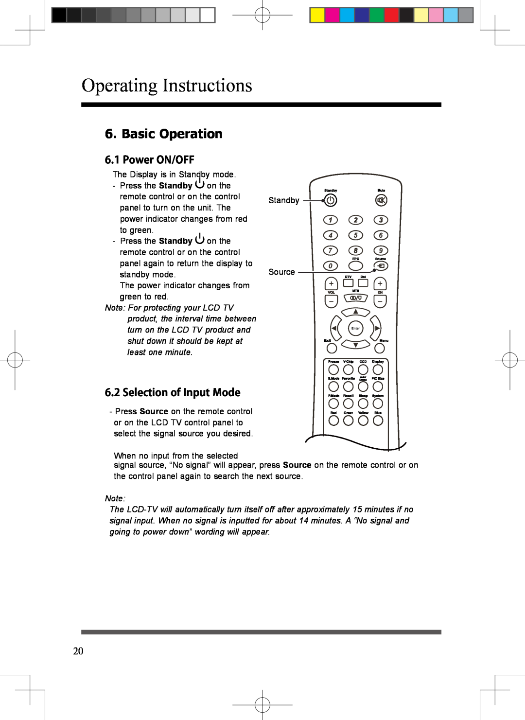 Scott LCT37SHA manual Basic Operation, Power ON/OFF, Selection of Input Mode, Operating Instructions 
