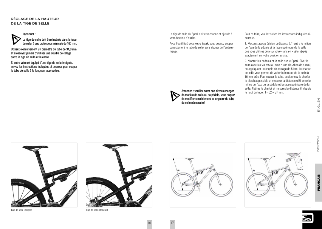 Scott NF-R30-020, Spark Bike owner manual Réglage DE LA Hauteur DE LA Tige DE Selle, 1617 