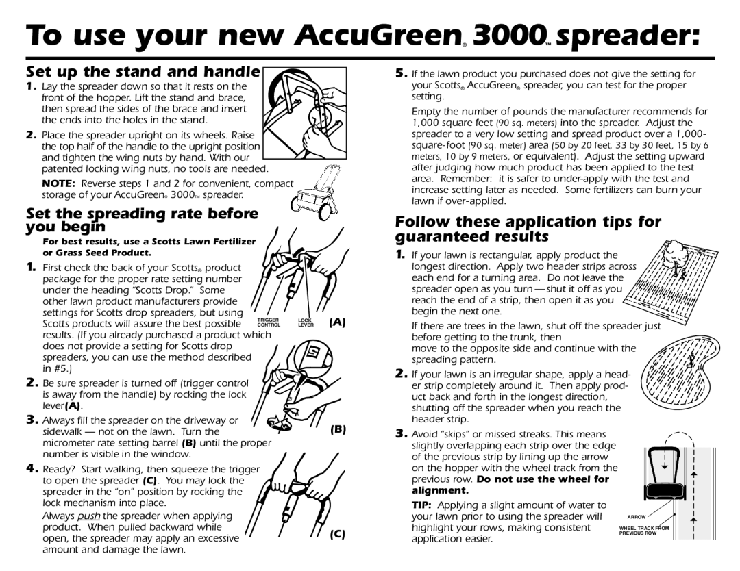 Scotts 3000 manual Set up the stand and handle, Set the spreading rate before you begin 