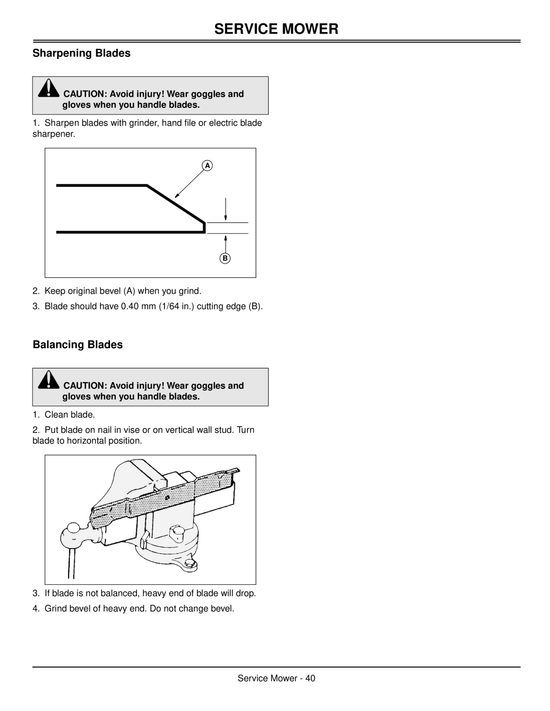 Scotts S1642, S1742, S2046 manual Sharpening Blades, Balancing Blades, Service Mower 