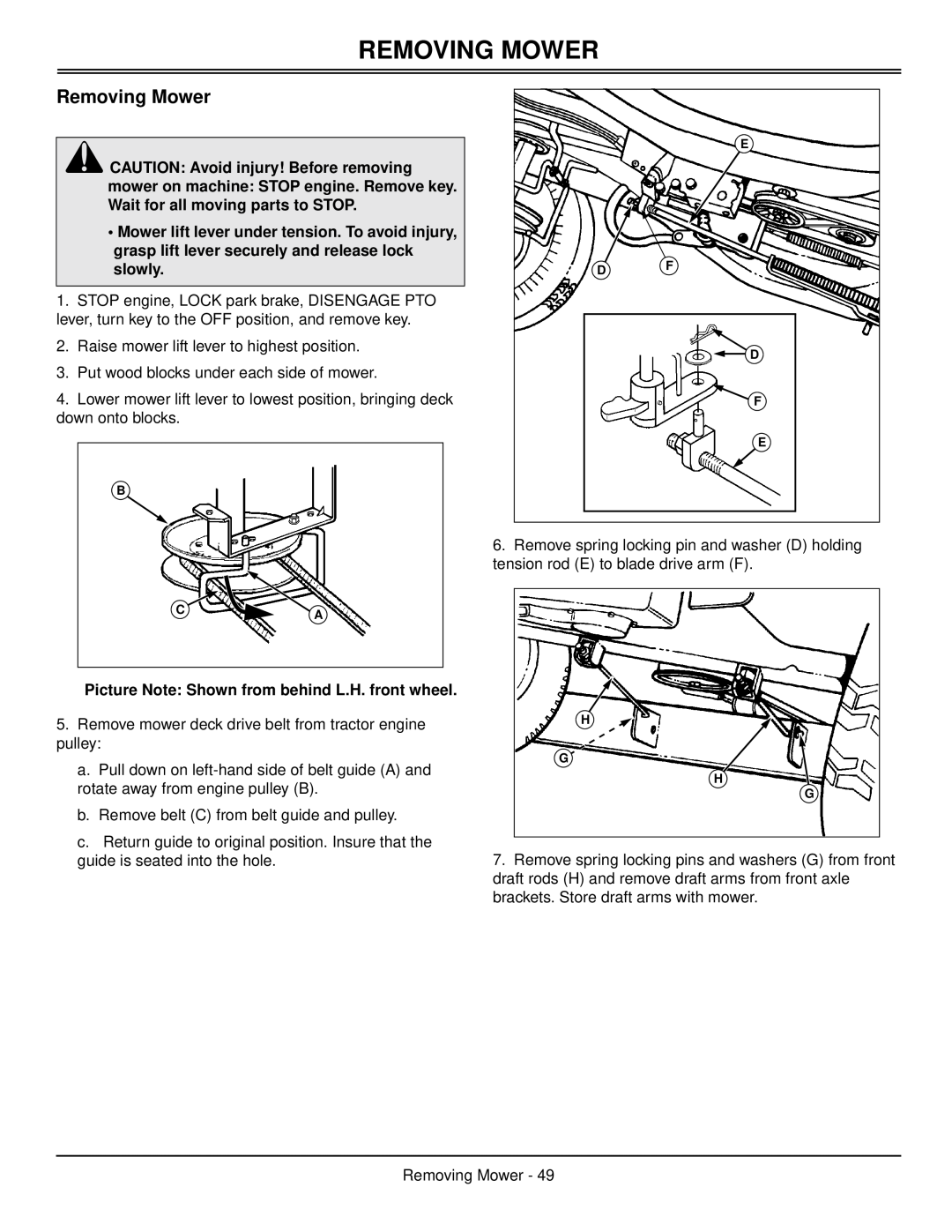Scotts S1642, S1742, S2046 manual Removing Mower 