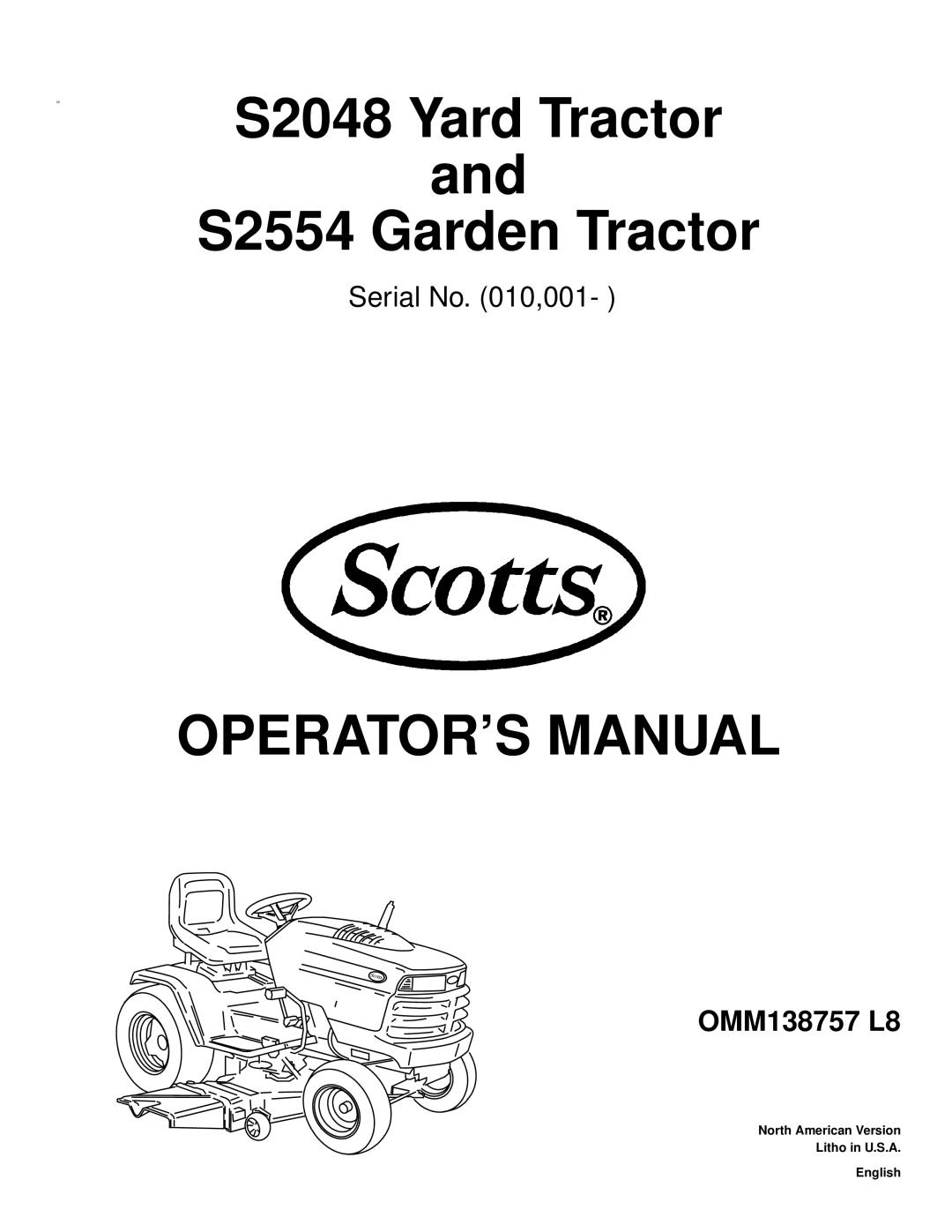 Scotts S2048, S2554 manual OPERATOR’S Manual 