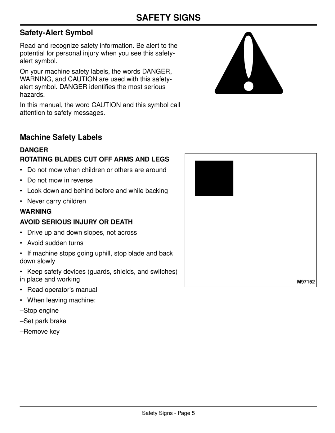 Scotts S2048, S2554 manual Safety Signs, Safety-Alert Symbol, Machine Safety Labels 