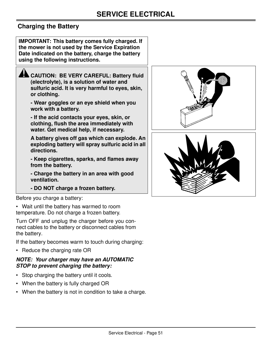 Scotts S2048, S2554 manual Charging the Battery, Stop to prevent charging the battery 