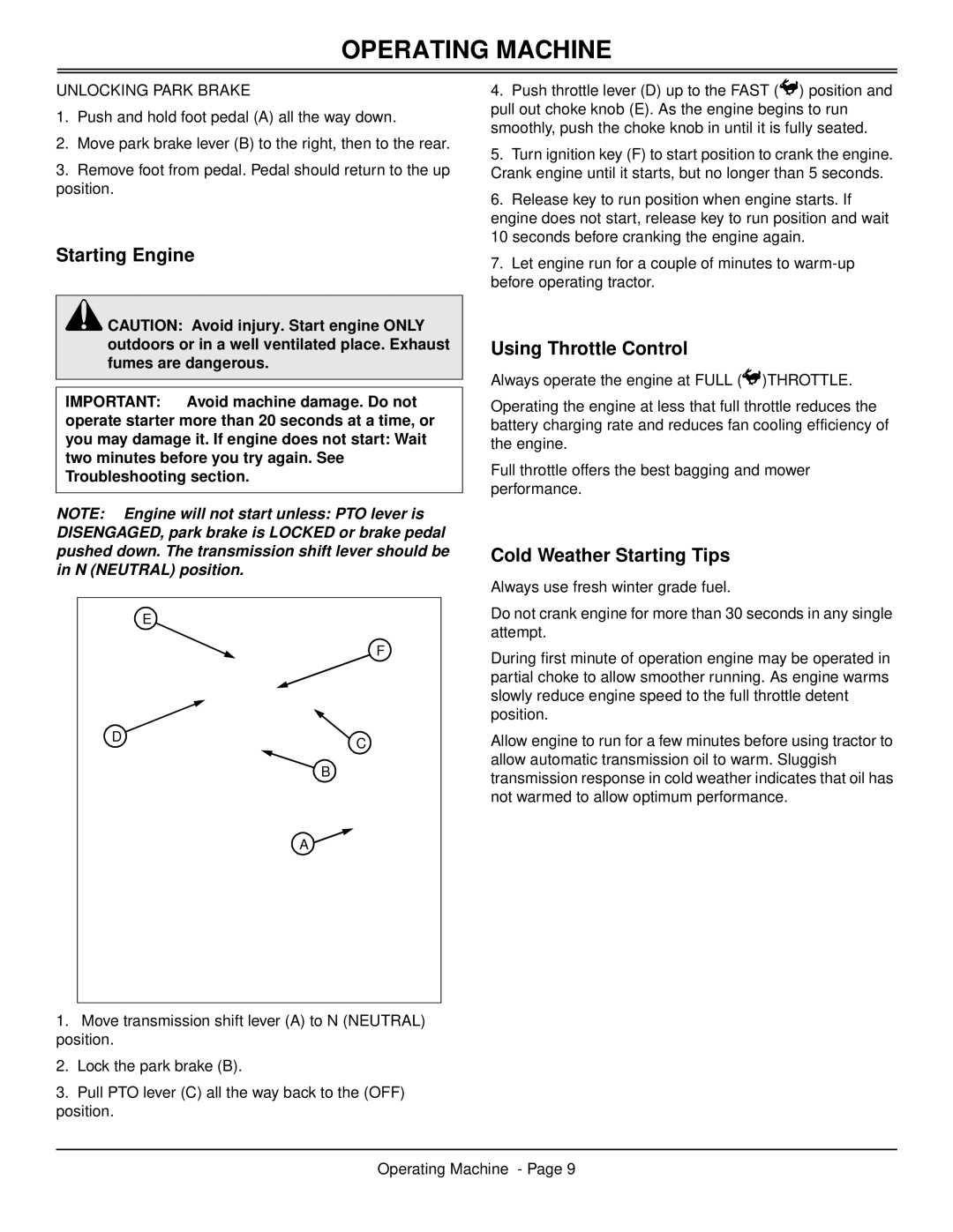 Scotts S2546 manual Starting Engine, Using Throttle Control, Cold Weather Starting Tips 