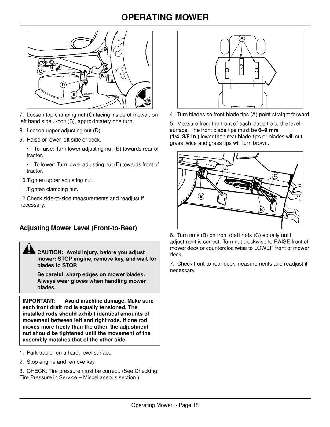 Scotts S2546 manual Adjusting Mower Level Front-to-Rear 