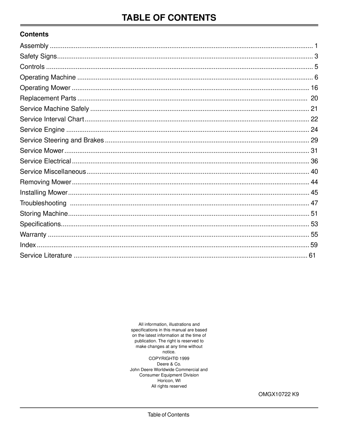 Scotts S2546 manual Table of Contents 