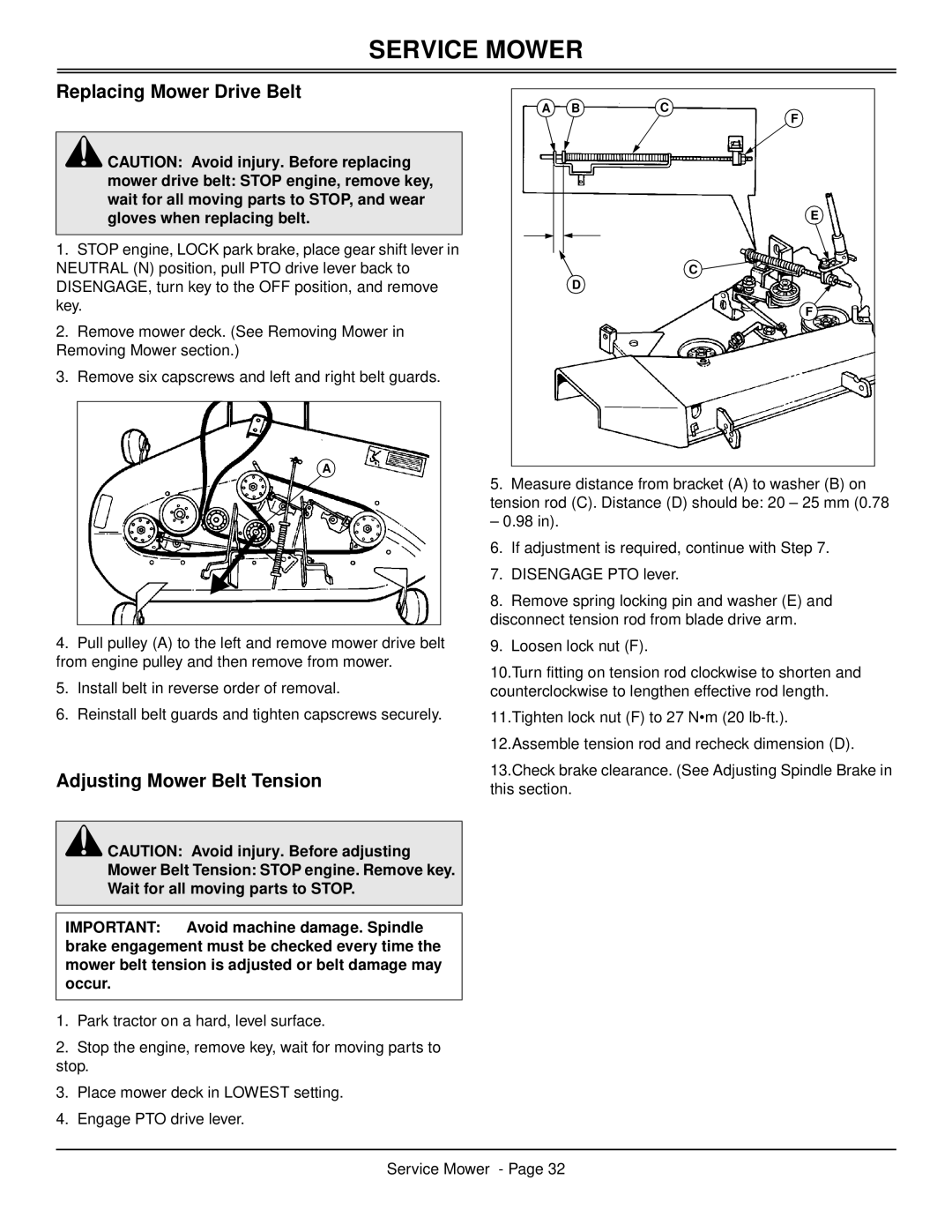 Scotts S2546 manual Replacing Mower Drive Belt, Adjusting Mower Belt Tension 