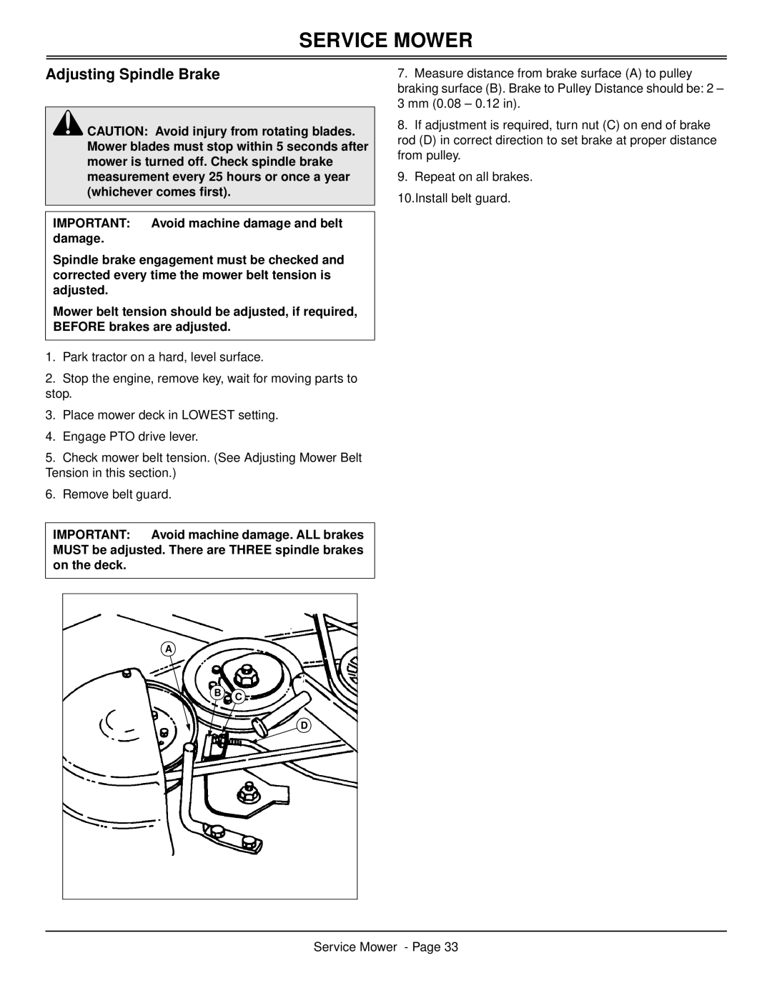 Scotts S2546 manual Adjusting Spindle Brake 