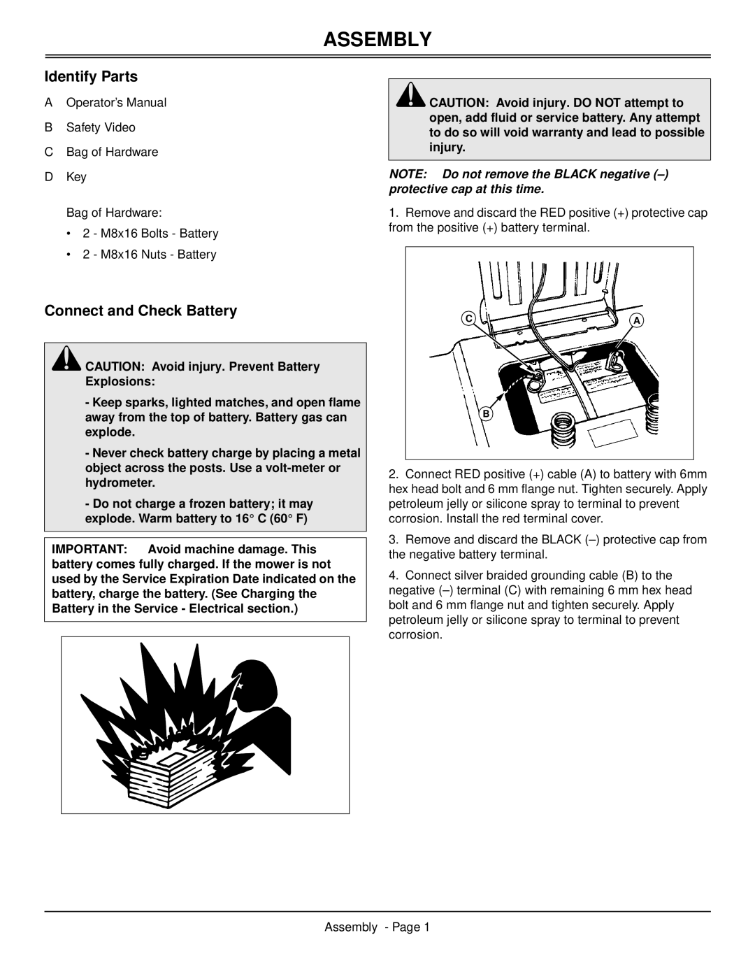 Scotts S2546 manual Assembly, Identify Parts, Connect and Check Battery 