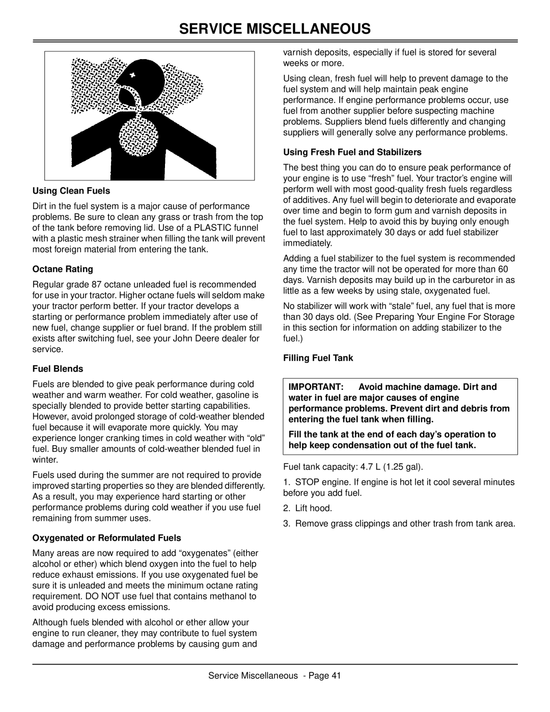 Scotts S2546 manual Using Clean Fuels, Octane Rating, Fuel Blends, Oxygenated or Reformulated Fuels 