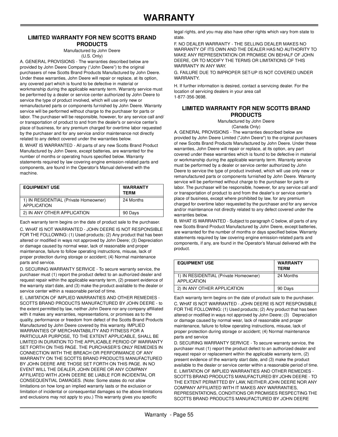 Scotts S2546 manual Limited Warranty for NEW Scotts Brand Products 