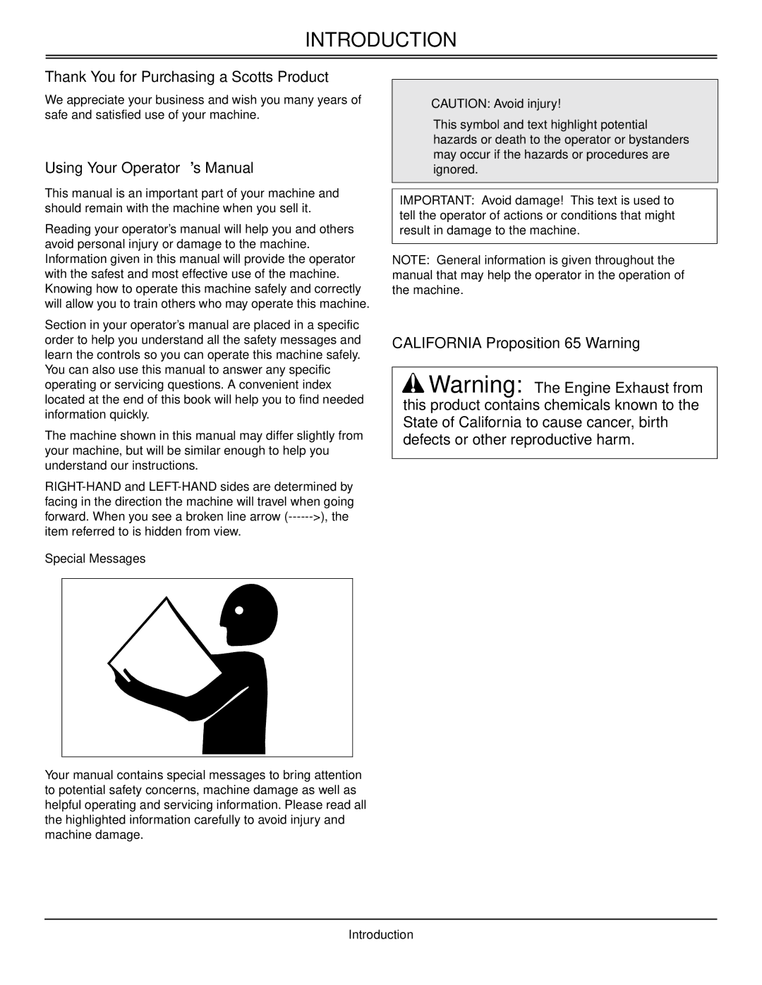 Scotts SP6213 Introduction, Thank You for Purchasing a Scotts Product, Using Your Operator’s Manual, Special Messages 