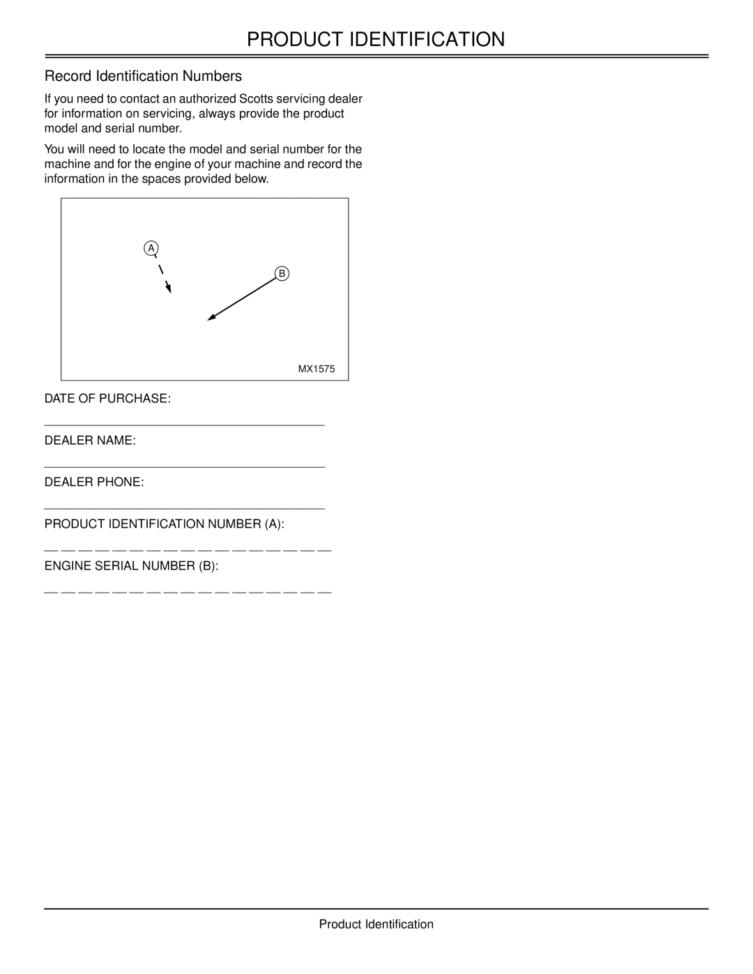 Scotts SP6211, SP6213 manual Product Identification, Record Identification Numbers 