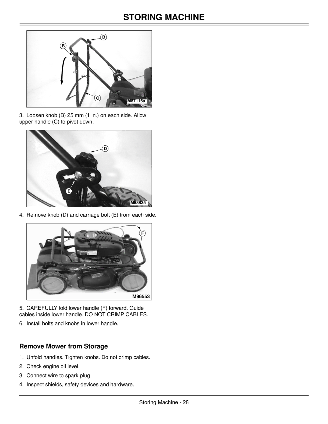 Scotts SP6213, SP6211 manual Remove Mower from Storage 