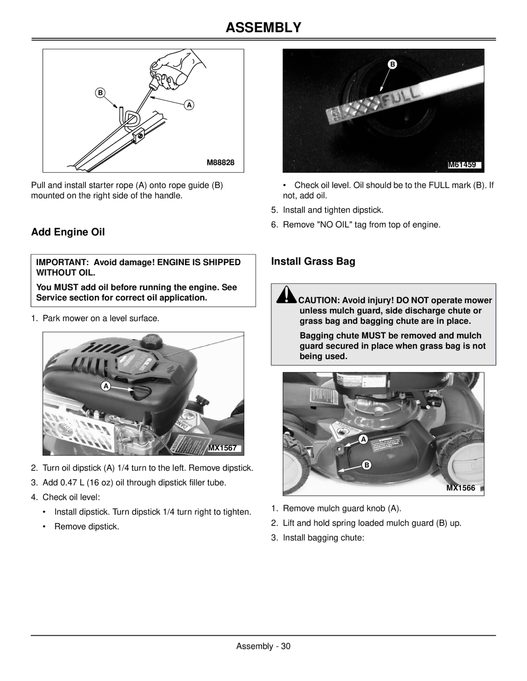 Scotts SP6213, SP6211 manual Add Engine Oil, Install Grass Bag 