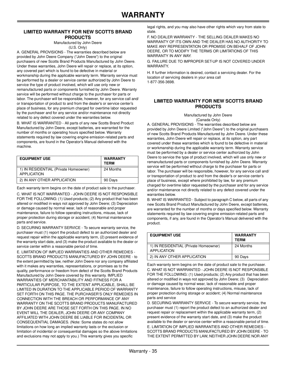 Scotts SP6211, SP6213 manual Limited Warranty for NEW Scotts Brand Products 