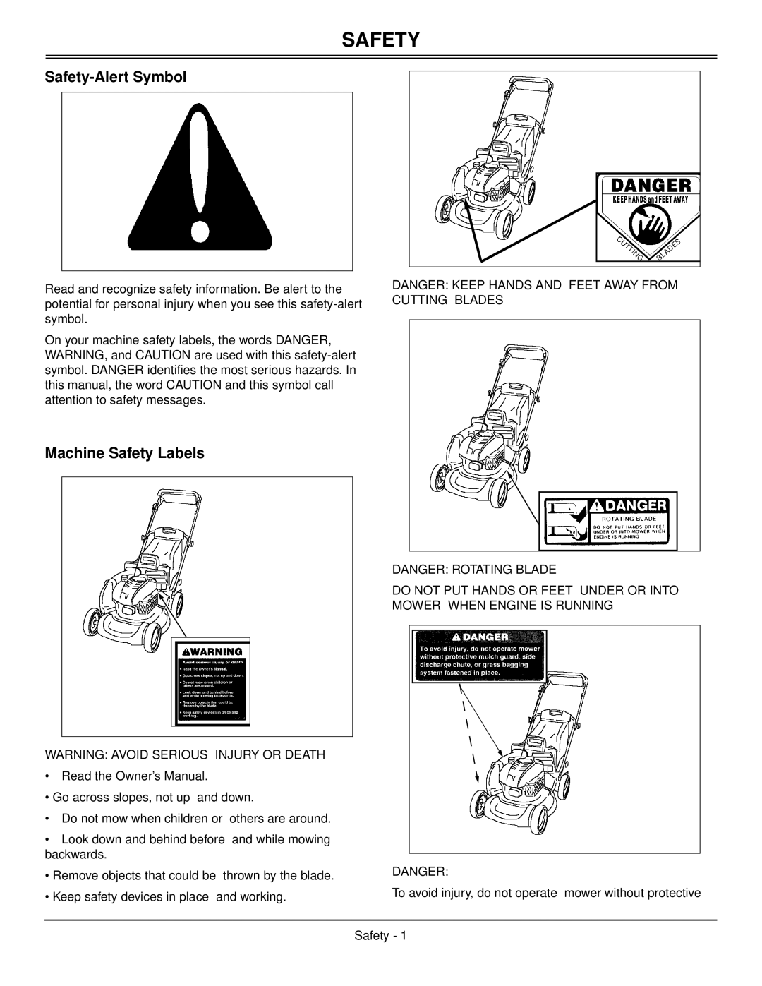 Scotts SP6211, SP6213 manual Safety-Alert Symbol, Machine Safety Labels 