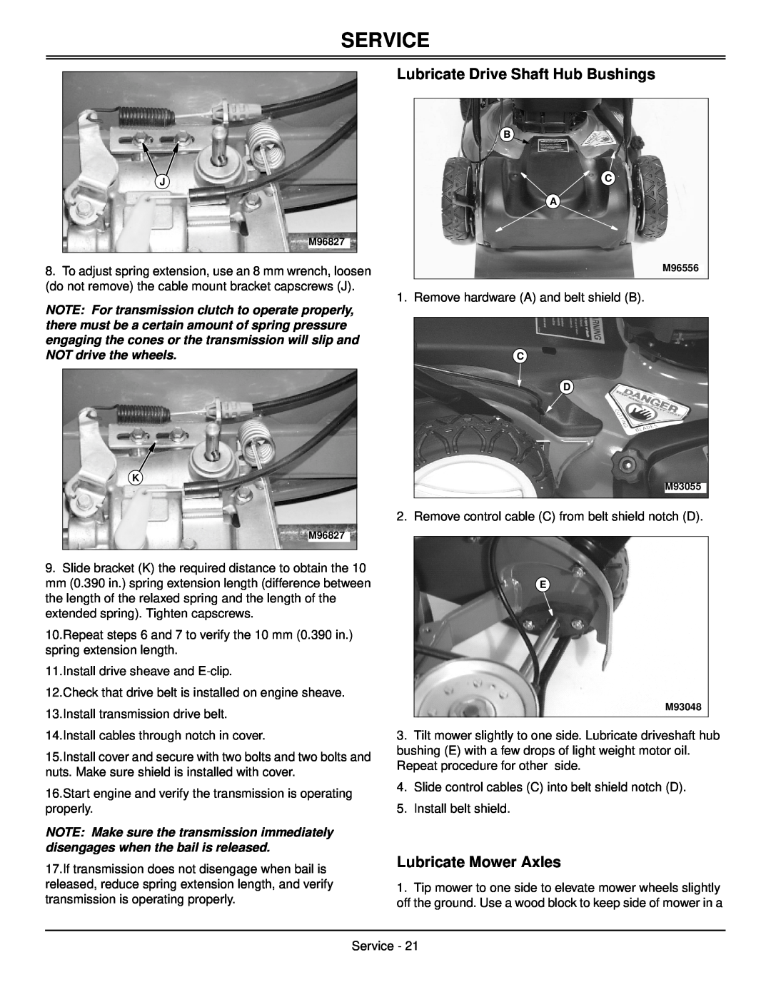 Scotts SP6211, SP6213 manual Lubricate Drive Shaft Hub Bushings, Lubricate Mower Axles, Service 