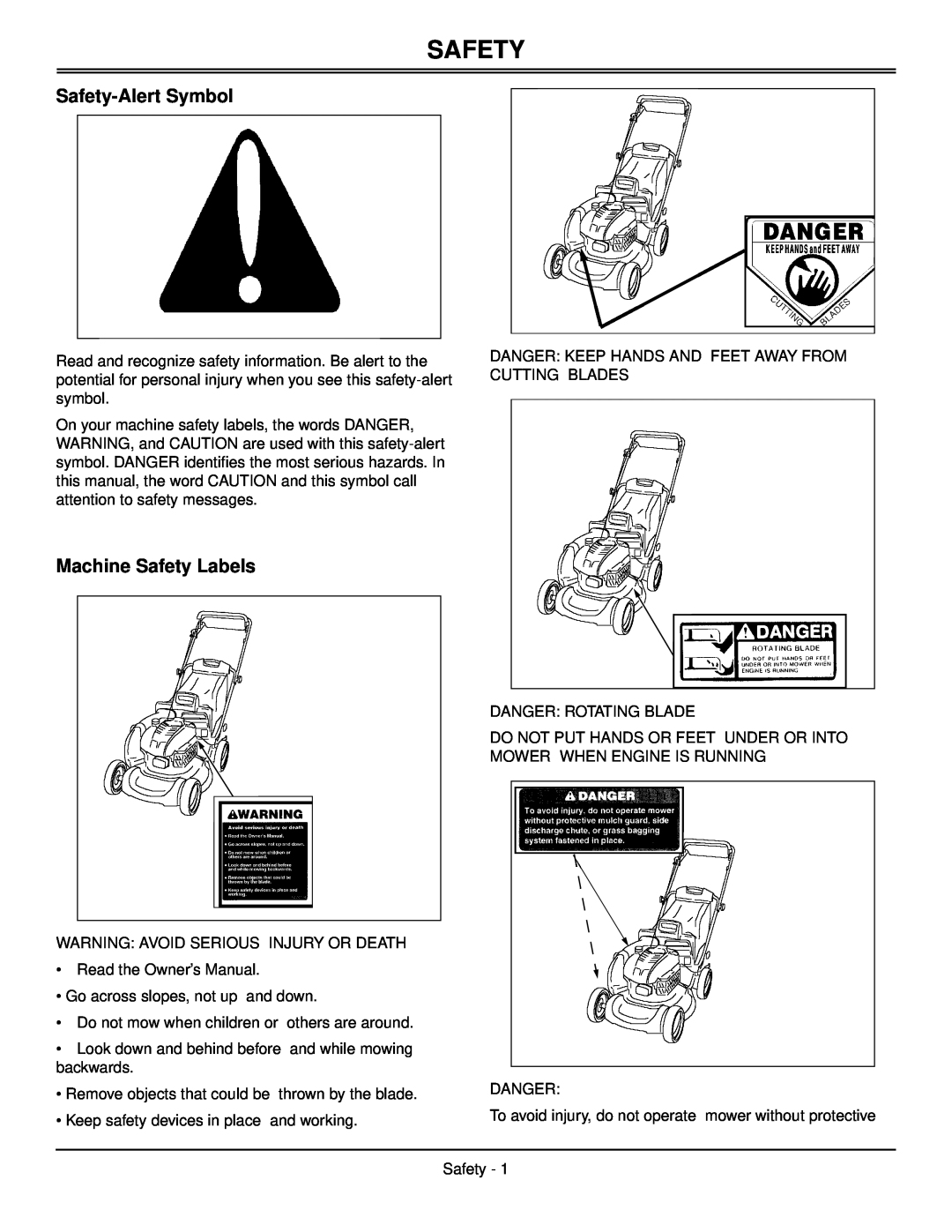 Scotts SP6211, SP6213 manual Safety-Alert Symbol, Machine Safety Labels 