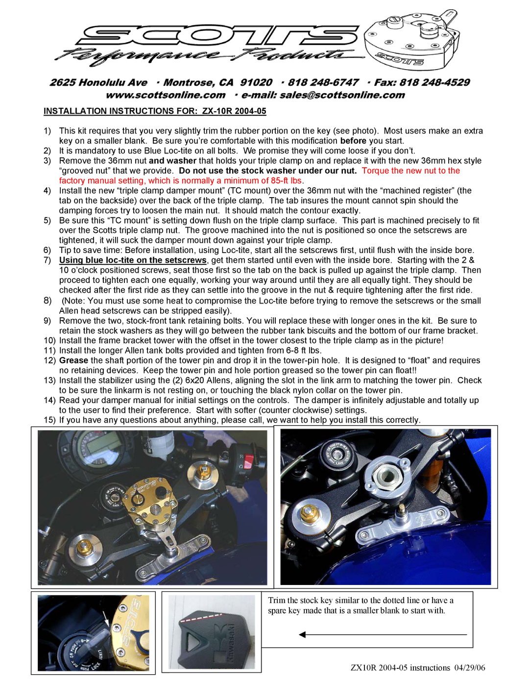 Scotts ZX-10R 2004-05 installation instructions Installation Instructions for ZX-10R 