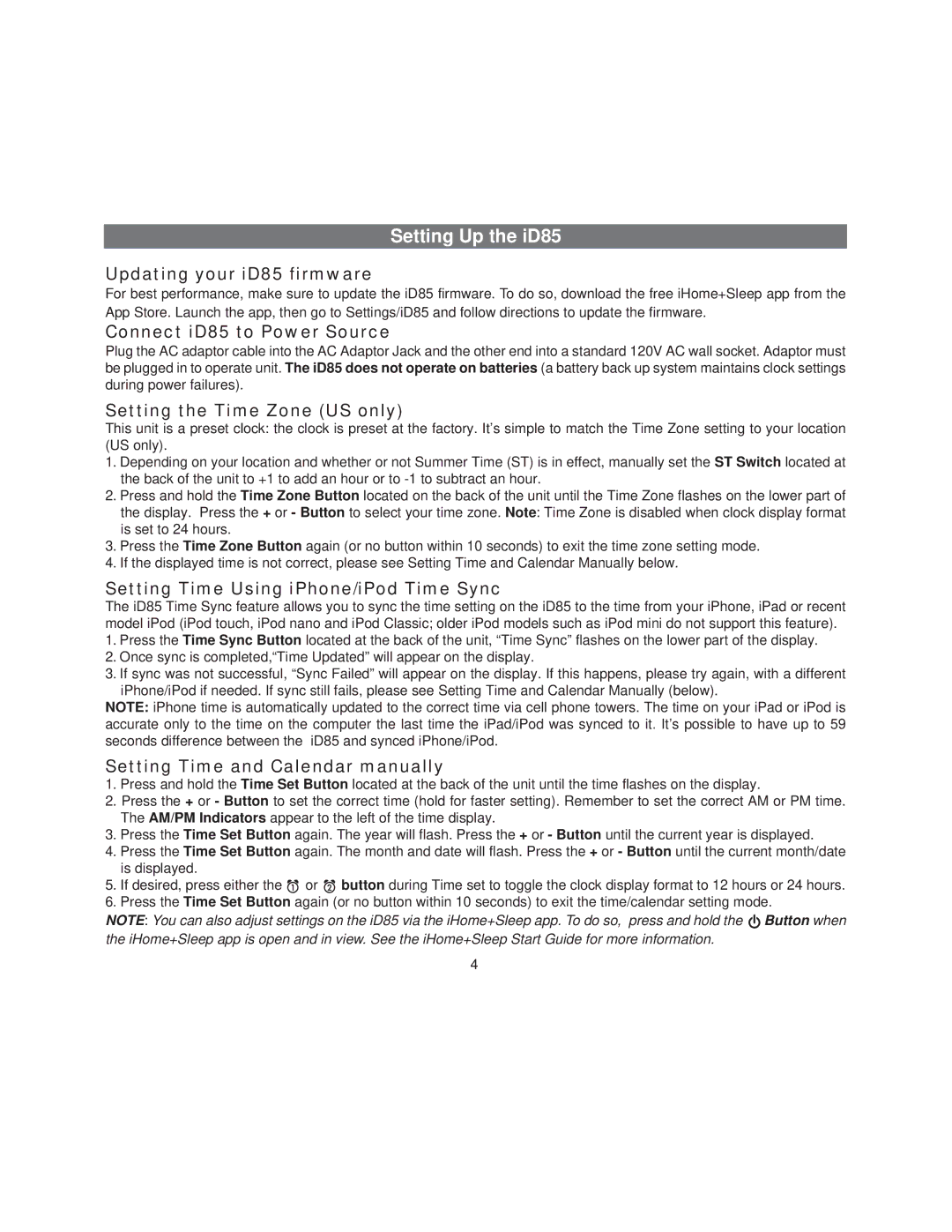 SDI Technologies ID85 manual Setting Up the iD85 