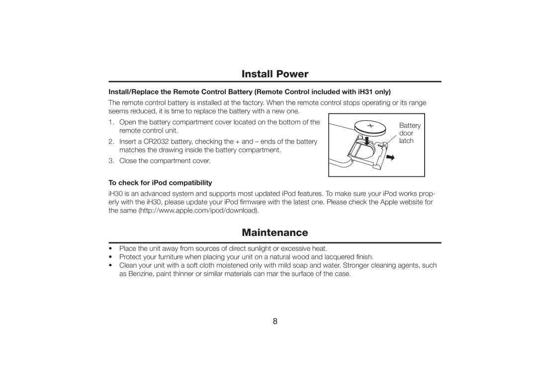 SDI Technologies iH30 manual Maintenance, To check for iPod compatibility 