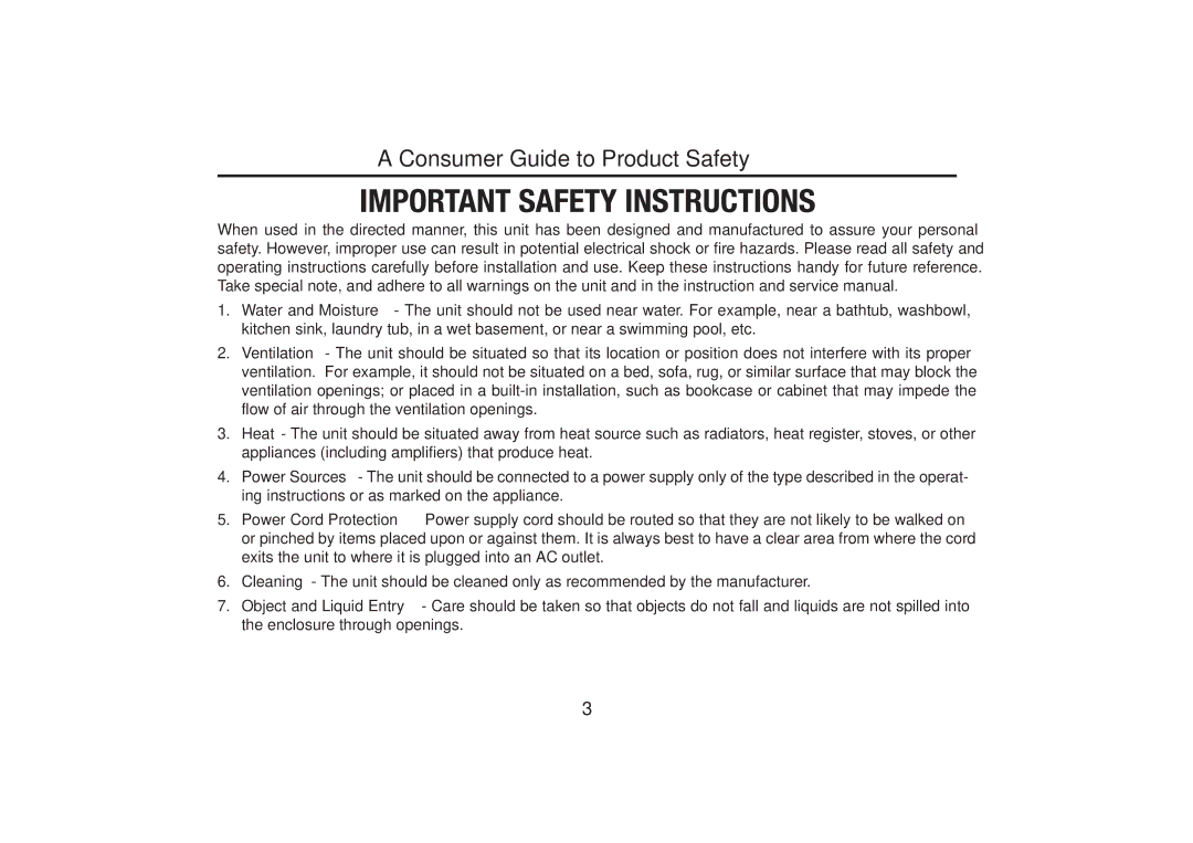 SDI Technologies iH30 manual Consumer Guide to Product Safety 