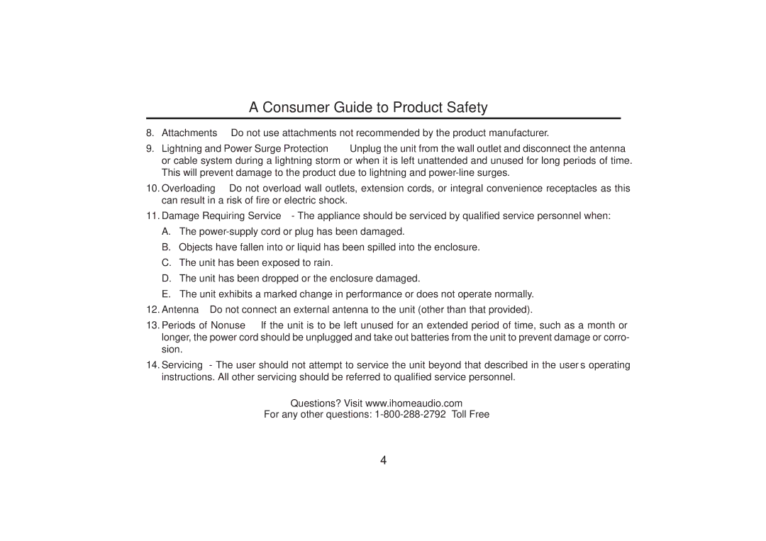 SDI Technologies iH30 manual For any other questions 1-800-288-2792 Toll Free 