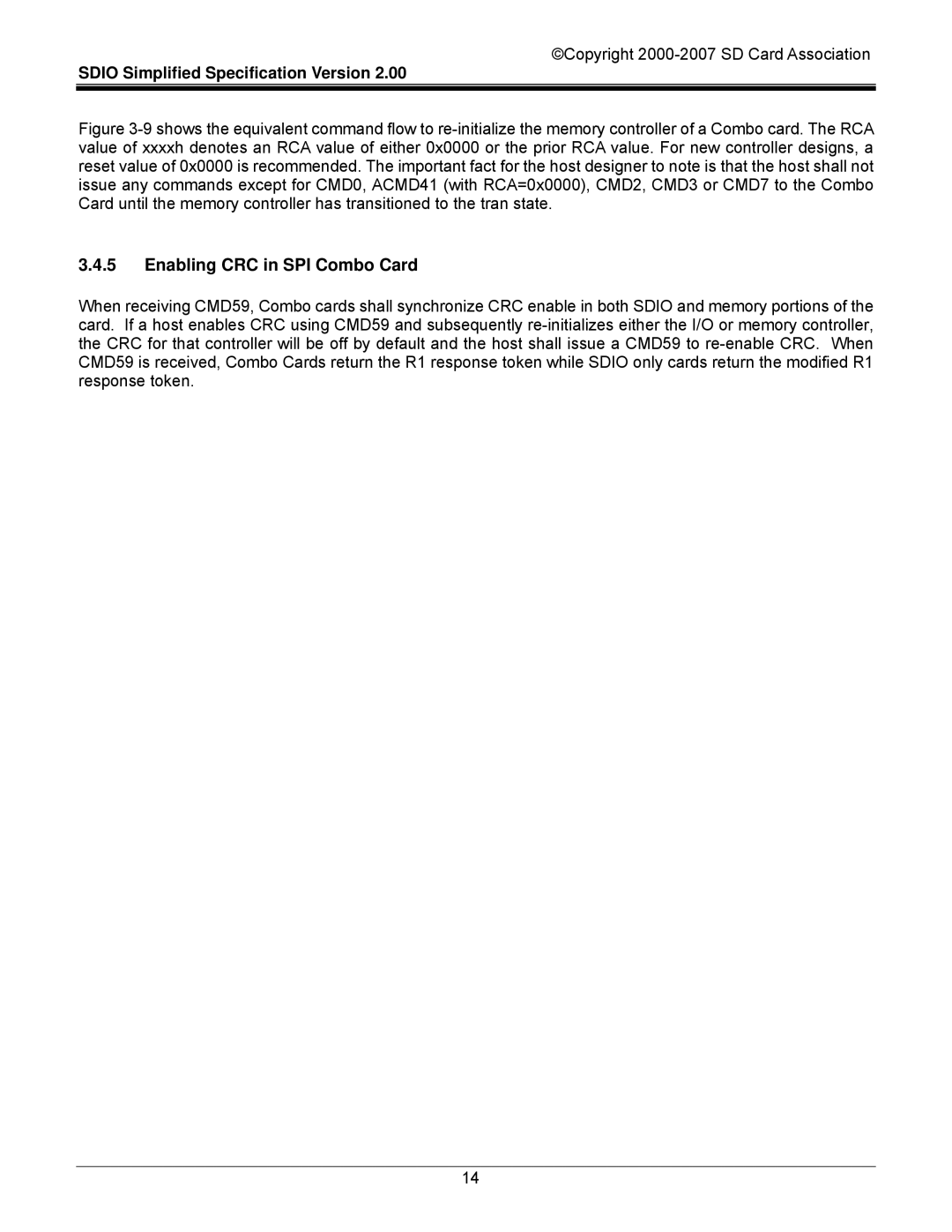 SDI Technologies SDIO Card manual Enabling CRC in SPI Combo Card 