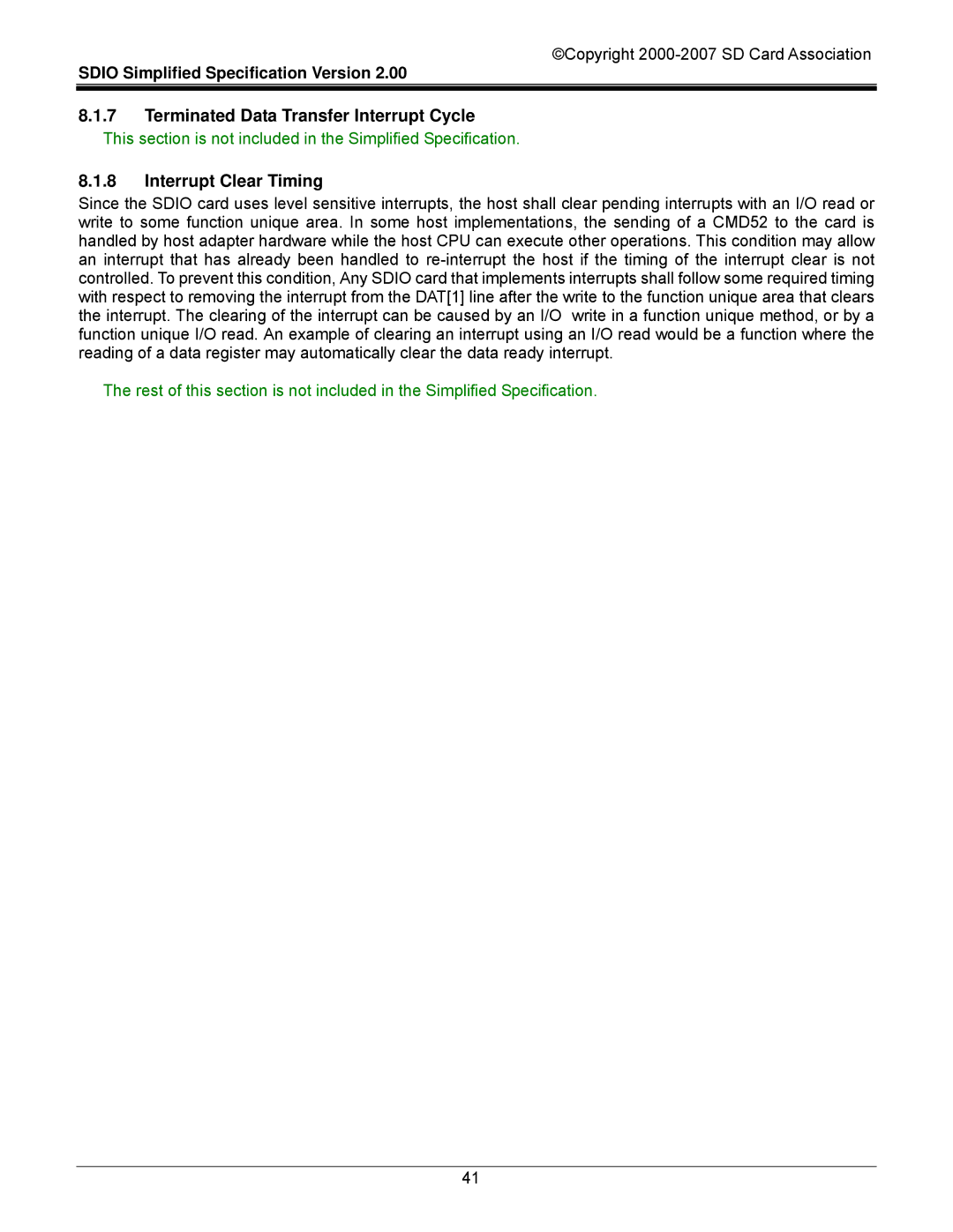 SDI Technologies SDIO Card manual Terminated Data Transfer Interrupt Cycle, Interrupt Clear Timing 