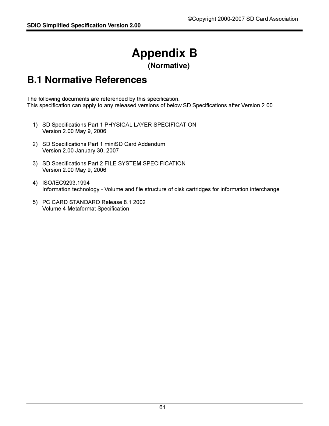 SDI Technologies SDIO Card manual Appendix B, Normative References 