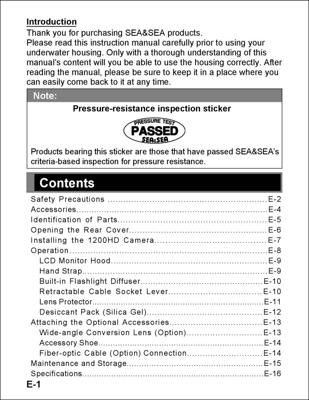 Sea & Sea DX-1200HD, 06138 manual Contents 